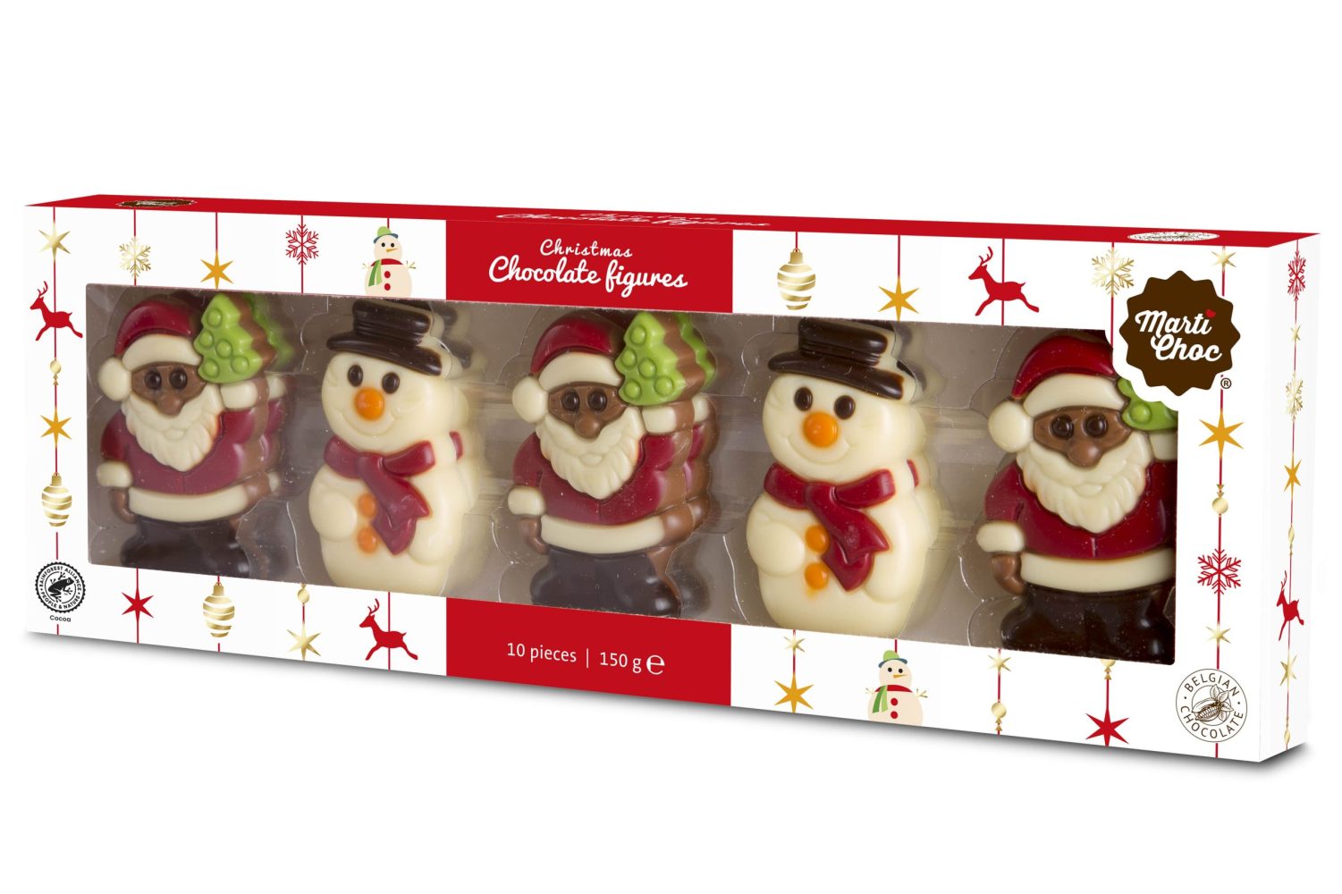 00753 - 12 x 150 gr. MartiChoc Kerstfiguren BoomSneeuwpop-min